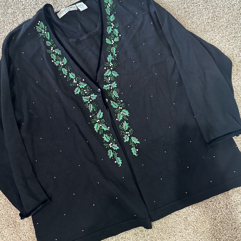 Victoria Jones Cardigan with Leaf Embroidery